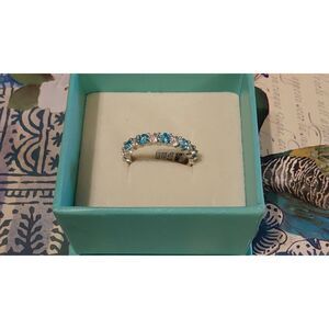 Sterling Silver/Platinum 2 Ct. Round Blue & White Topaz Eternity Band Ring #8
